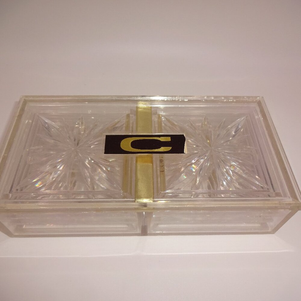 Set of 8 Vintage Colony Clear Starburst Duracite Coasters with Case Dek O